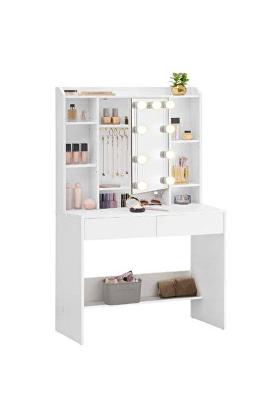 VASAGLE Dressing Table with LED Lights, 9 Bulbs, 3 Light Colours, Adjustable ...