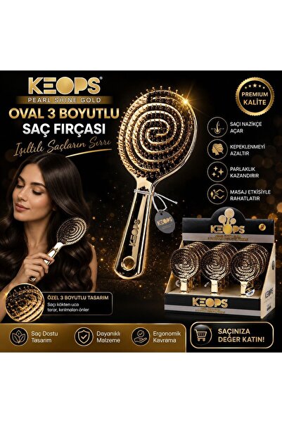 Trendhane Keops Pearl Shine Gold 3D Oval Hairbrush – Flexible Spiral Design, ...