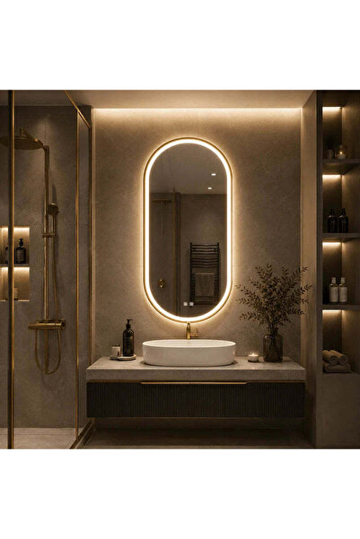 shark design LED Oval Mirror 50×80 cm, Defogging, 3 Light Types, Touch, IP65,...