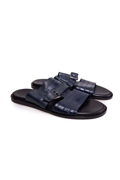 FRANCO CALVANI Dark Blue Color Genuine Leather Men's Slippers