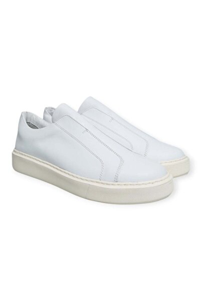 FRANCO CALVANI White Color Laceless Genuine Leather Men's Shoes