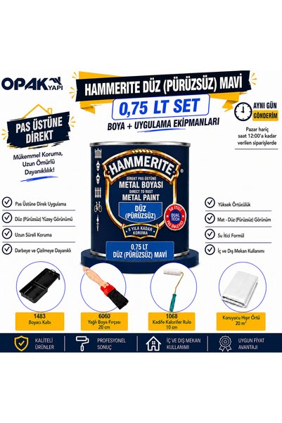 Marshall Hammerite Düz (Pürüzsüz) Mavi 0,75 LT Pas Üstüne Direkt Metal Boyası...