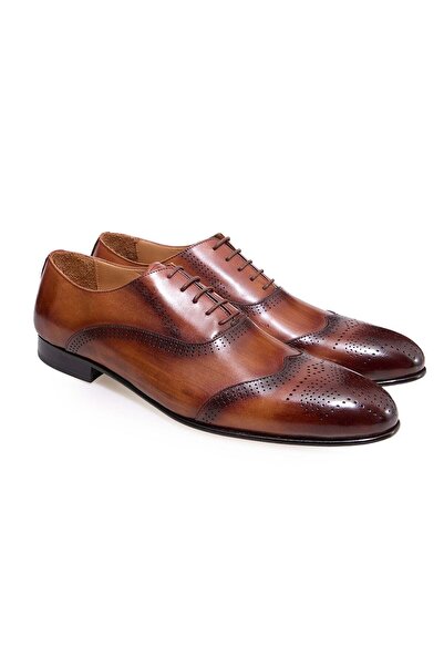 FRANCO CALVANI Tan Color Lace-Up Genuine Leather Men's Shoes