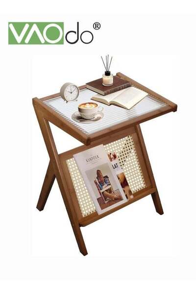 VAODO Stand Side Table, Rattan Bedside Table, Glass Coffee Tables, Bamboo Nig...