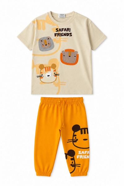 NOBLEKIDS Boy's Safari Themed Embroidered T-Shirt and Sweatpants Set