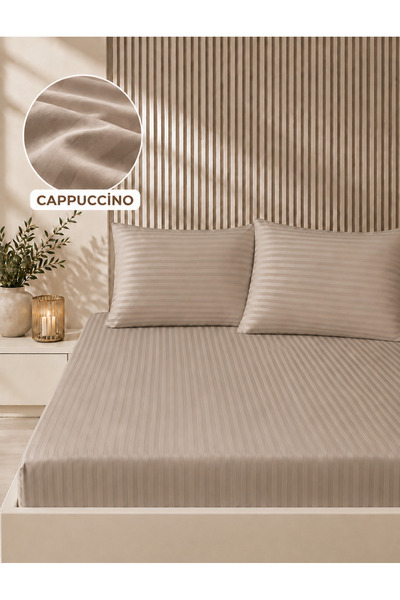 Bella Home طقم ملاءات ساتان مخططة مقاس 160×200 |   ملمس ناعم |   أنيق ومريح