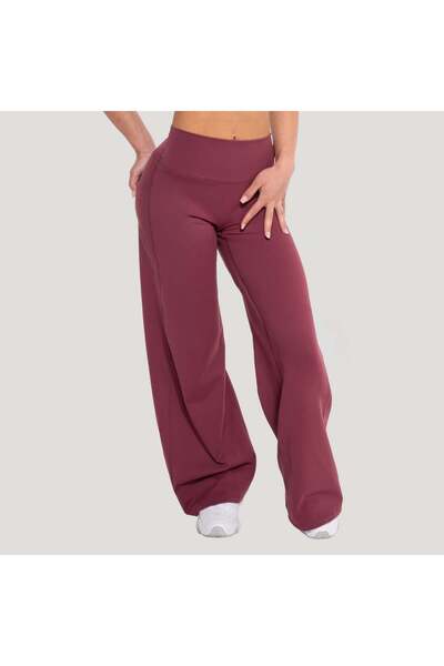 GymBeam Pantaloni drepți Flow de damă, Culoare vin, XS