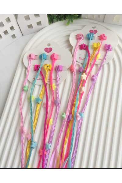 ModaRESSO Rengarenk 6'lı Set YILDIZ Motifli Çocuk Saç Postiş (Model-3)- Renkl...