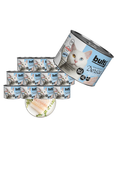 Bulti Hrană umedă completă pentru pisici, bogată în cod, conservă 12x200g