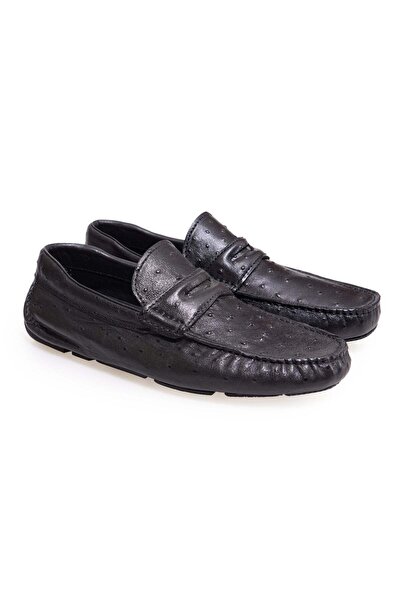 FRANCO CALVANI Black Color Laceless Genuine Leather Men's Shoes
