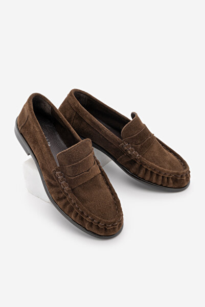 Marjin Women's Genuine Leather Oval Toe Moccasin Stitched Drawstring Loafer C...