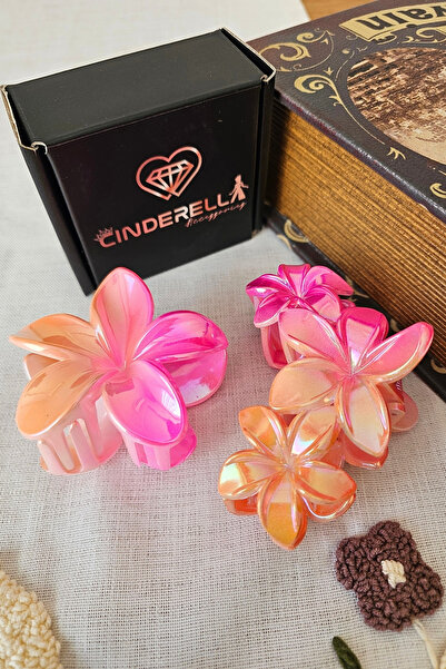 Cinderella Set of 2 Pearlescent Coral Pink Floral Lotus Hair Clips - Hawaiian...