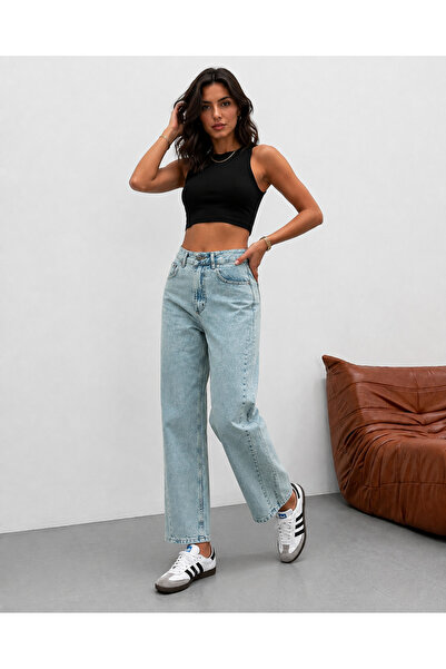 blue wings denım co. Pantaloni din denim/blugi largi, cu efect de spălare a p...