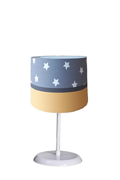 ONAY M Gray Star Yellow Fabric Covered Children's Room and Baby Room Lampshad...