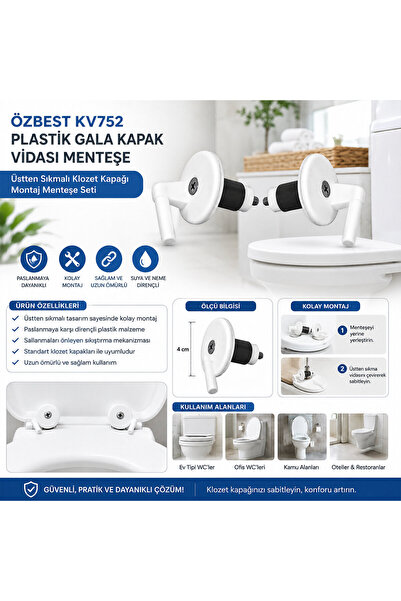Genel Markalar 2PCS Üstten Sıkmalı Plastik Klozet Kapak Menteşesi Vidası