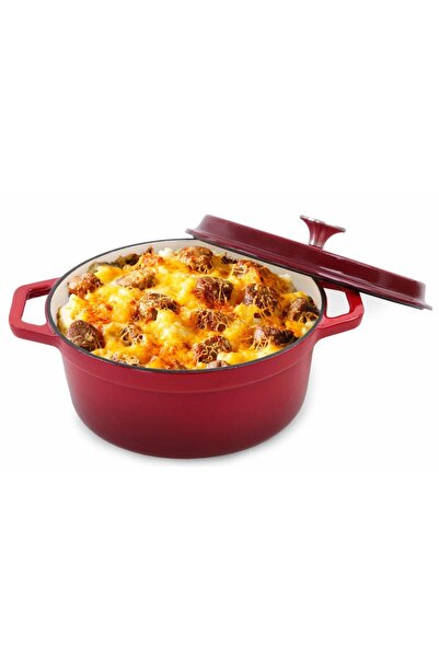 SOLA Oală roșie termorezistentă cu mânere și capac 24 cm 3.5 L