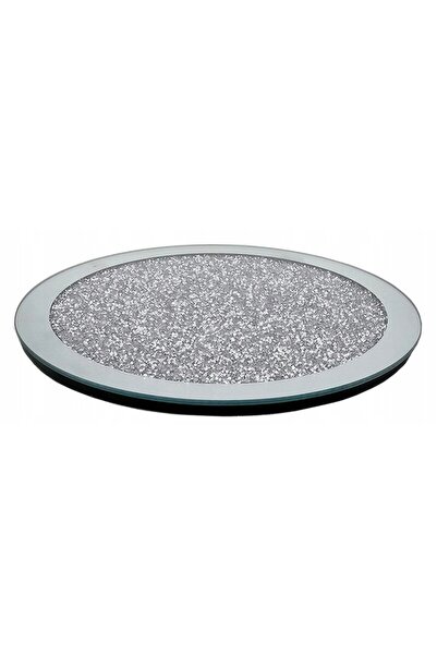 NO BRAND Tavă oglindă rotundă cu imprimeu glamour și cristale argintii YR25