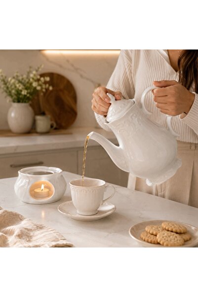 NO BRAND CEAINIC DIN PORCELAN CU ÎNCĂLZITOR PENTRU CEAI ȘI CAFEA, ALB ELEGANT...