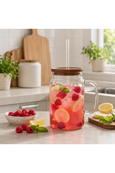 NO BRAND Pahar de sticlă mare pentru apă, limonadă, suc, băuturi, cu pai, 1,5 L