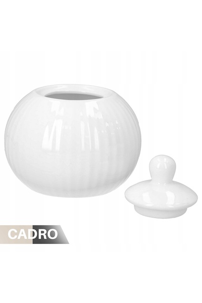 NO BRAND Zaharniță din porțelan alb cu capac, 310 ml, rotundă, pentru zahăr ș...