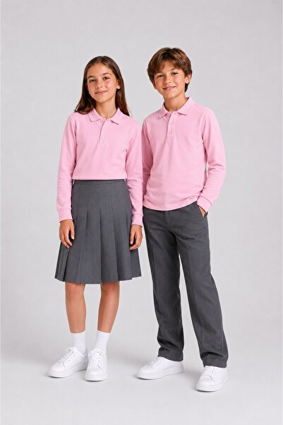 The Clover Girls & Boys Unisex Pink 100% Cotton Polo Collar Long Sleeve 2-Pie...