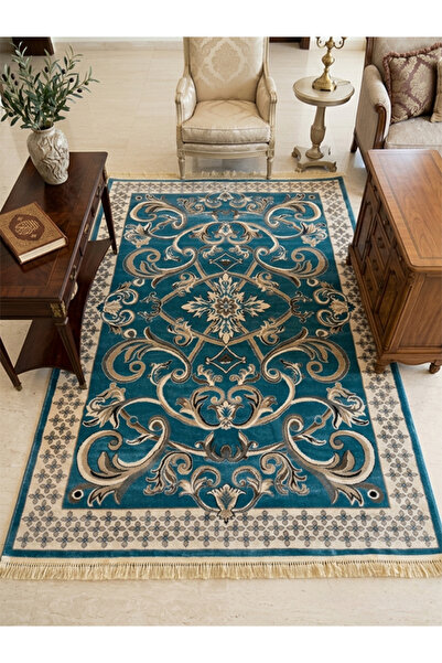 jeel alshabab "Taiwan" Turkish Carpet - Classic Patterns in Turquoise Blue an...