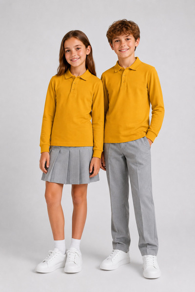 The Clover Girls & Boys Unisex Mustard 100% Cotton Polo Collar Long Sleeve 2-...