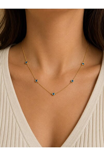 stainless steell Row of Evil Eye Beads Steel Necklace