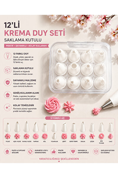 pratikpastacılık 12 Piece Cream Piping Tip Set – Cake and Cupcake Decorating ...