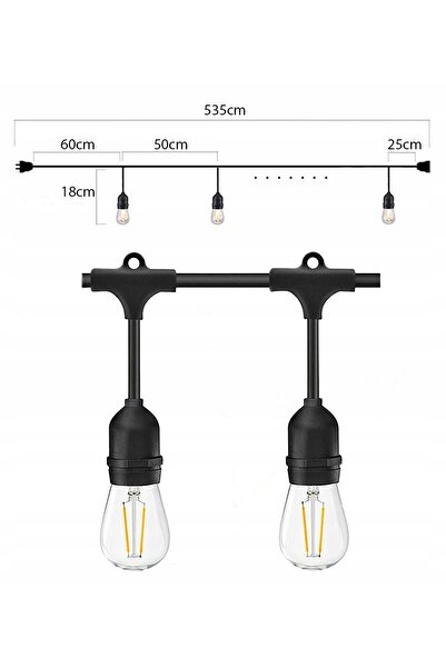 NO BRAND Ghirlandă luminoasă de grădină 5 m, 10 becuri LED E27 + cablu rezist...