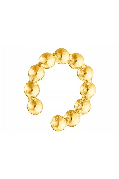 NO BRAND Cercel tip ear cuff placat cu argint, cu bile de 2mm, cerc de 10mm c...
