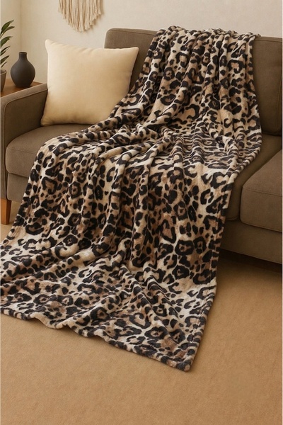 LinaByUgurr Classic Leopard Polar Tv Blanket 220X180 cm Double Plush Tv Blanket