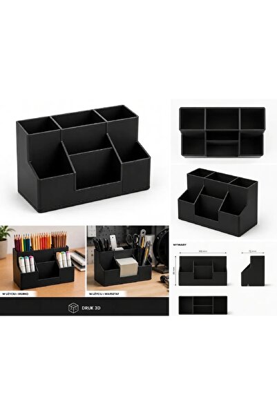Genel Markalar Çok Bölmeli Siyah Masa Üstü Organizer - 3D Yazıcı Kalemlik & O...