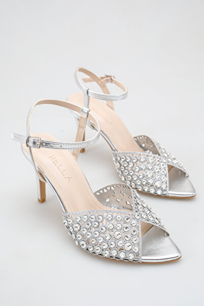 Rella Silver Stone Evening Dress Heeled Sandals with Ankle Strap, Stylish Eve...