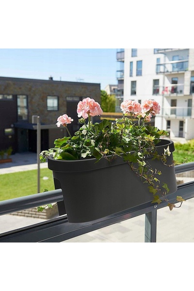 Vilde Jardinieră mare din plastic negru pentru balcon, lungă de 59cm