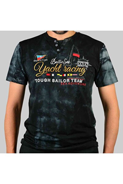 NO BRAND Tricou bărbătesc cu broderie DELICATE Cotton CAPTAIN MIKE negru L