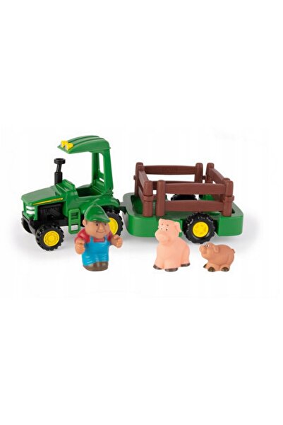 John Deere Set de jucării tractor de fermă cu remorcă și animale HIT KIDS