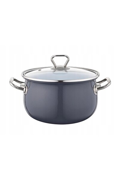 NO BRAND Oală emailată Pleszew Bliss 20 cm, 3,8 L, gri închis, cu capac, comp...