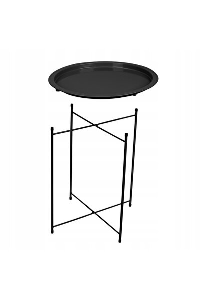 NO BRAND Măsuță de cafea pliabilă, rotundă, metalică, cu tavă, neagră, stil l...