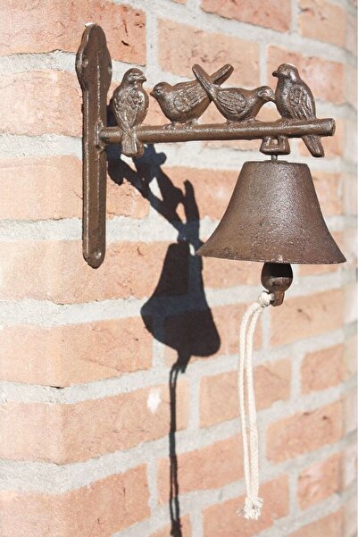 Esschert Design Sonerie din fontă pe suport cu 4 păsări decorative