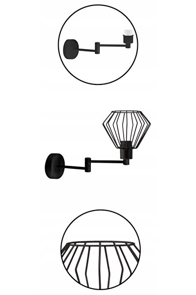 NO BRAND Aplică de perete modernă, neagră, stil loft, LED, E27, cu cablu regl...