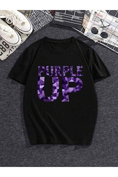 k222 Plus Size Unisex "Purple Up" Camo Text Print Crewneck T-Shirt – Loose Sh...