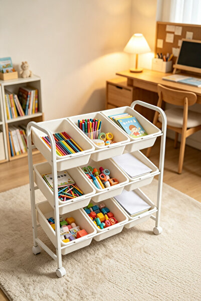 Shangxing Large Capacity Rolling Toy Storage Rack, 3-Tier Drawer Organizer 9 Bins