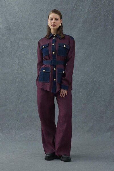Generic Brand Burgundy Garnished Pocketed Shirt and Trousers Set