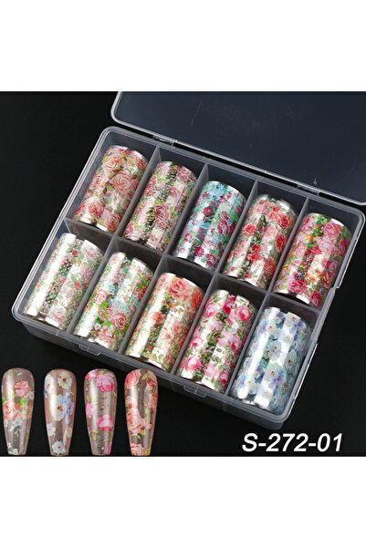 Choice S-272-01 10 Rolls Rose Flower Nail Foil Transfer Sticker Colorful Rose...