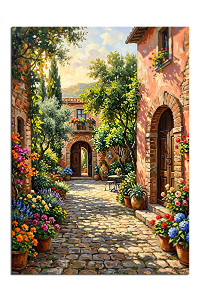 Artmeg Floral Stone Street Μεσογειακός Διακοσμητικός Καμβάς - Ξύλινος Πίνακας...