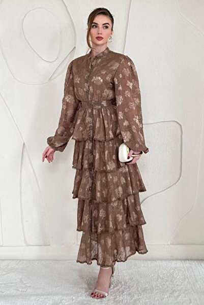 Generic Brand Brown Volanli Stripe Layered Dress