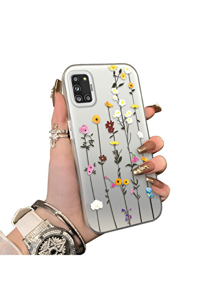 PATTERNOVA Samsung Galaxy A31 Uyumlu Yüksek Kaliteli Dikey Renkli Kır Çiçekle...
