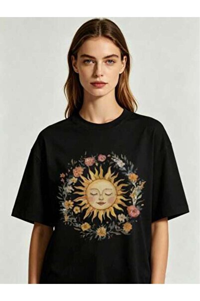 21JNRY Plus Size Gentle Sun Print With Closed Eyes, Fashionable And Elegant W...