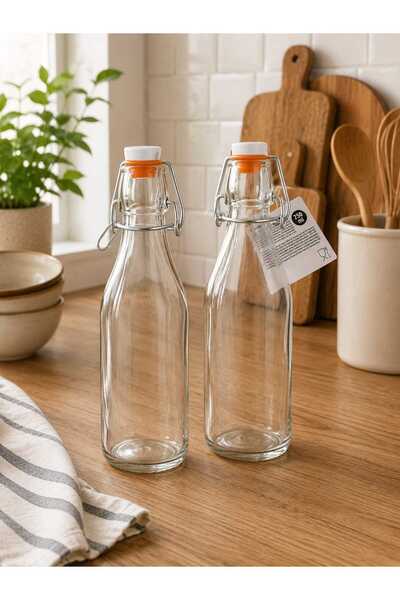 Generic Brand Set of 2 glass bottles with airtight closure 250 ml